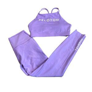 Peloton Womens M Matching Cycling Set Lilac Purple Leggings High Neck Sports Bra